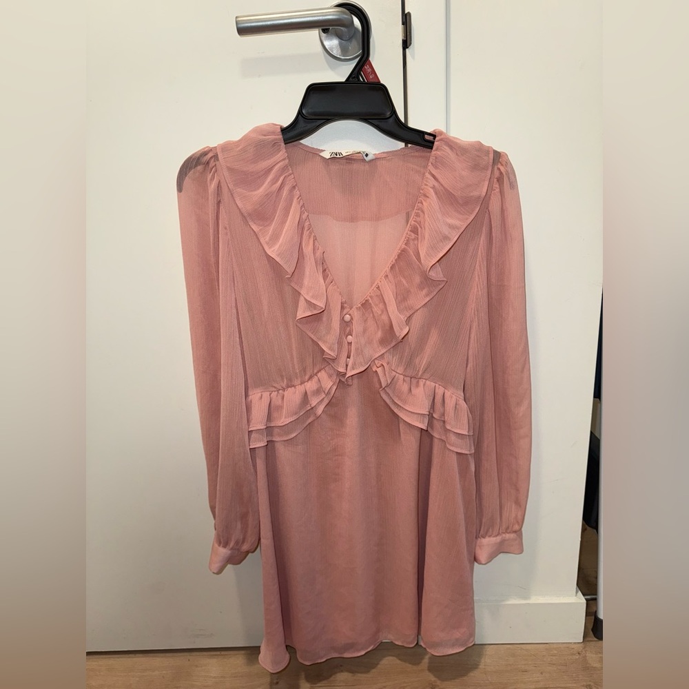 Zara Elegant Pink Ruffled Women's Top
